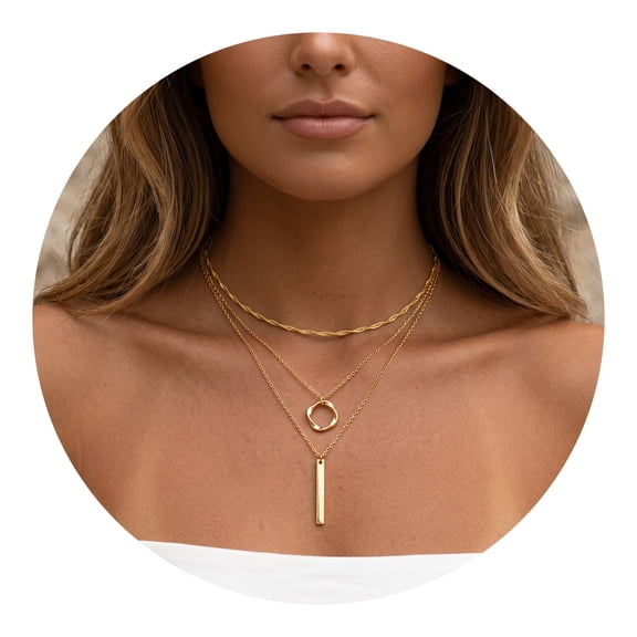 Layered Golden Necklace for Women,Dainty Pendant Necklace Non Tarnish,Necklace Stack Set,Fashion Bow CZ Circle Star Hammered Cross Jewelry Gift for Women