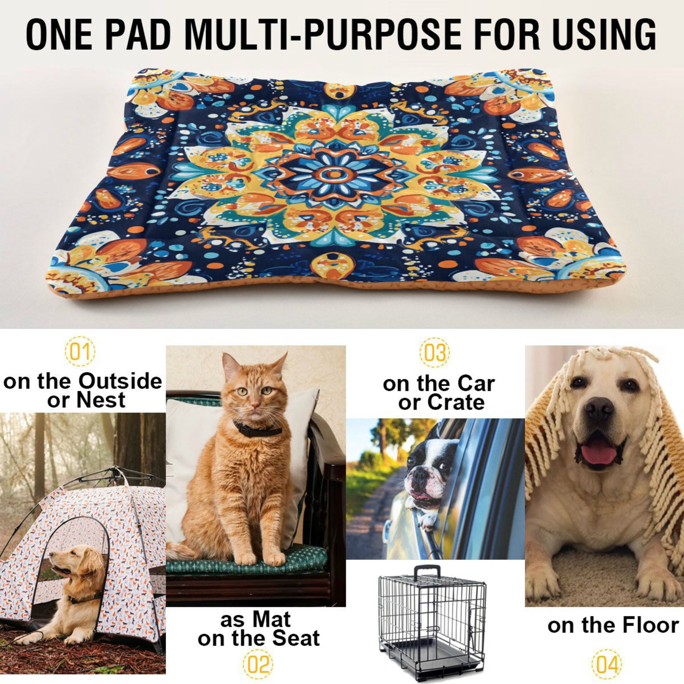 Qxltty Bohemian Style Pattern Ped Pad Wear-resistant and Hard to Bite Through Sleeping Pad for Small Medium Large Dogs Winter Pet Bed 36×24in