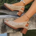 thumbnail image 6 of Viluyesy Womens Chunky Heels Sandals, Hollow Out Peep Toe Slingback Fashion Dress Shoes Khaki US6.5, 6 of 9