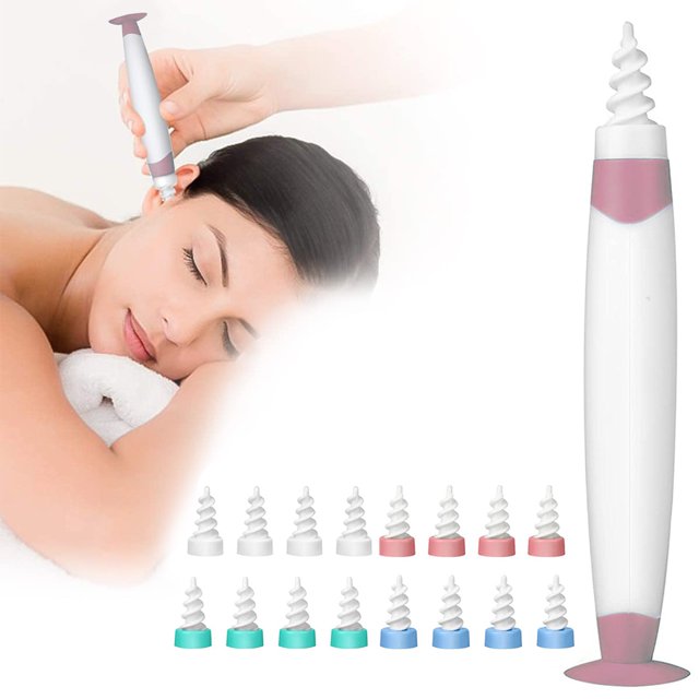 Removedor de cera de los oídos Kit de removedor de cera de los oídos Herramienta de eliminación de cera de los oídos en espiral inteligente con 15 piezas Hisopo de cabezales de reemplazo suave para niños adultos Ormromra 222584-3