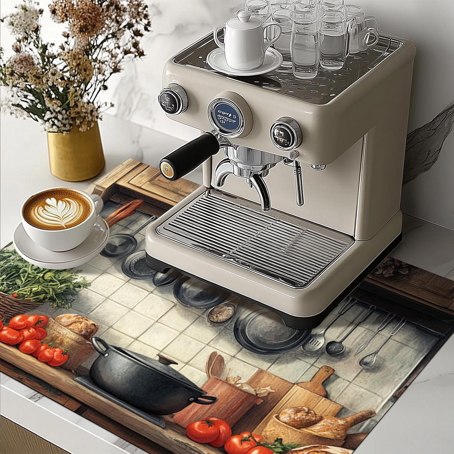 Stove Top Covers 28x20 Inches for Electric Cooktop Cover Heat Resistant Countertop Protector Dish Drying Mats Coffee Bar Mats Rustic Kitchen Tomato Bread Design Decorations