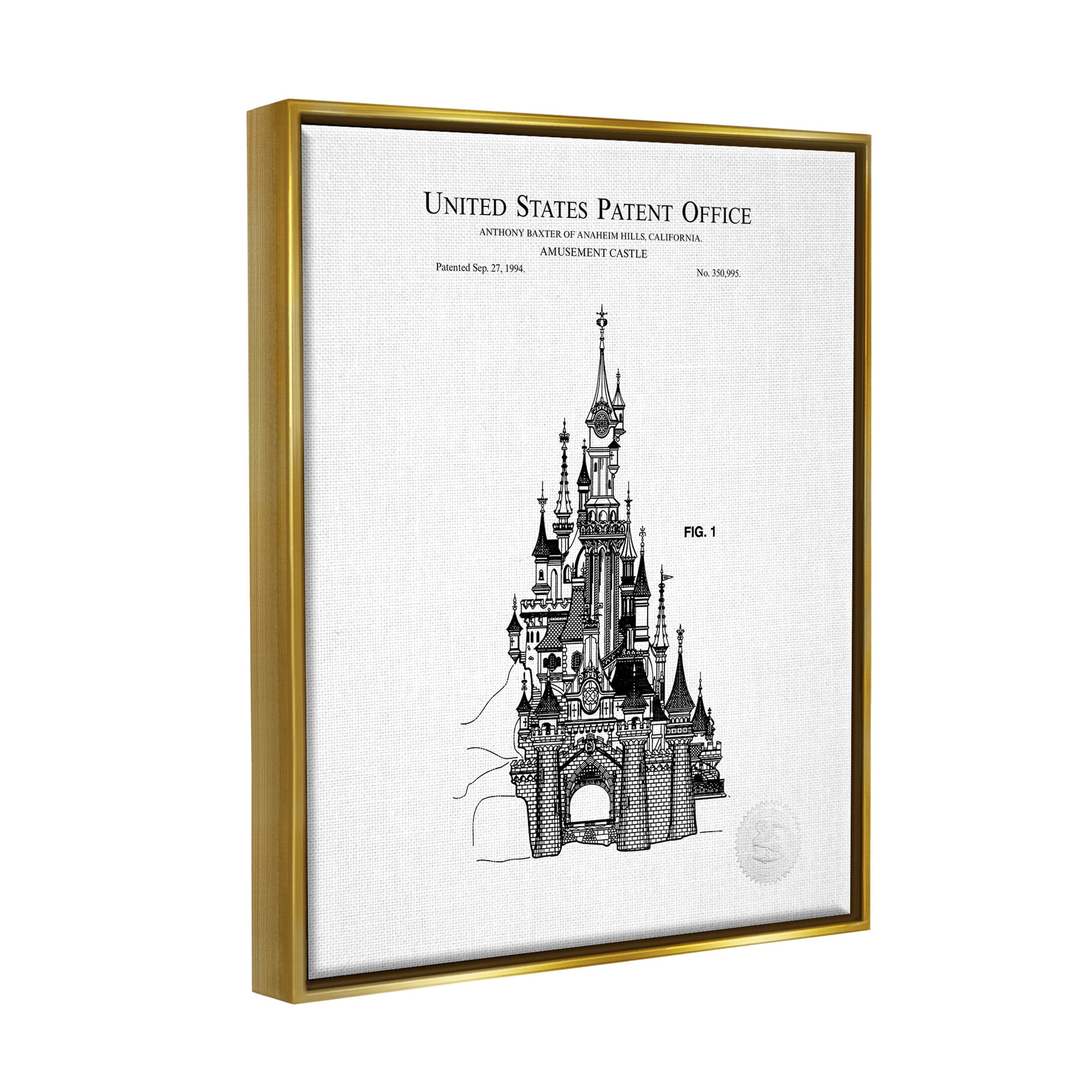 Stupell Industries Intricate Amusement Castle Diagram Graphic Art Metallic Gold Floating Framed Canvas Print Wall Art, Design by Karl Hronek