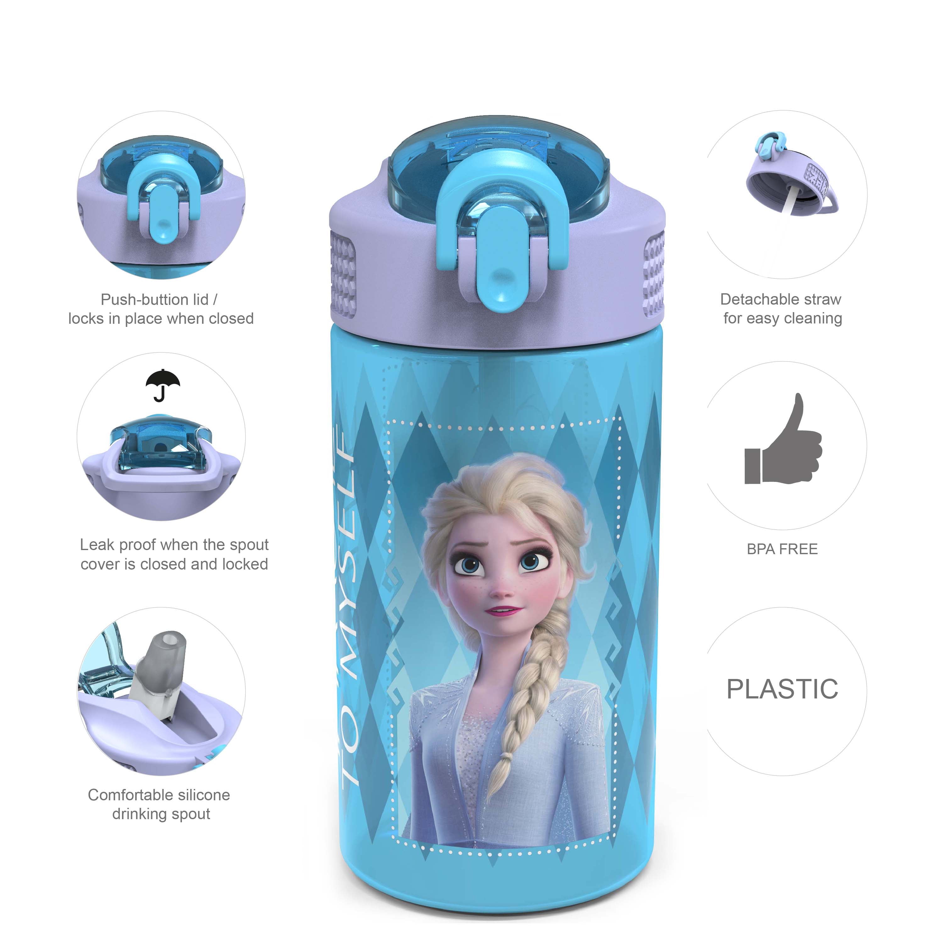 Zak Designs Disney Frozen 2 - Juego de botellas de agua para niños con  popotes reutilizables y bucles de transporte integrados, hechas de  plástico