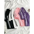 thumbnail image 2 of Summer Striped Tracksuit Set For Women Short Sleeve T Shirt Mini Shorts Two Piece Set Female 2023 Casual Women's Sportwear Suit, 2 of 5
