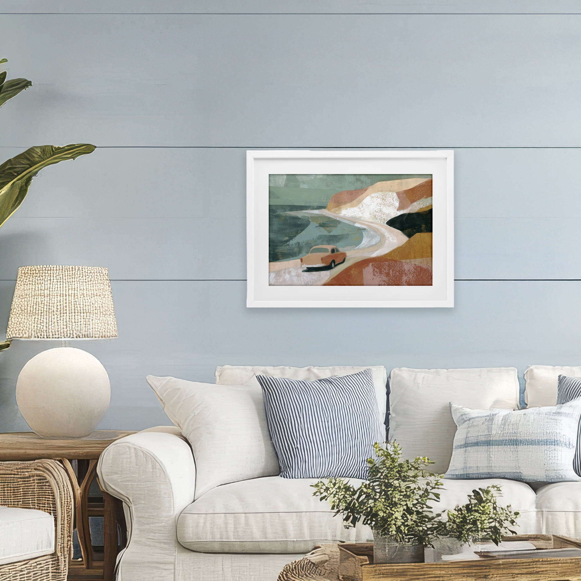 Stupell Industries Classic Car on Coastal Highway White Framed Print Under Glass, design by Chromatic Storm Studio