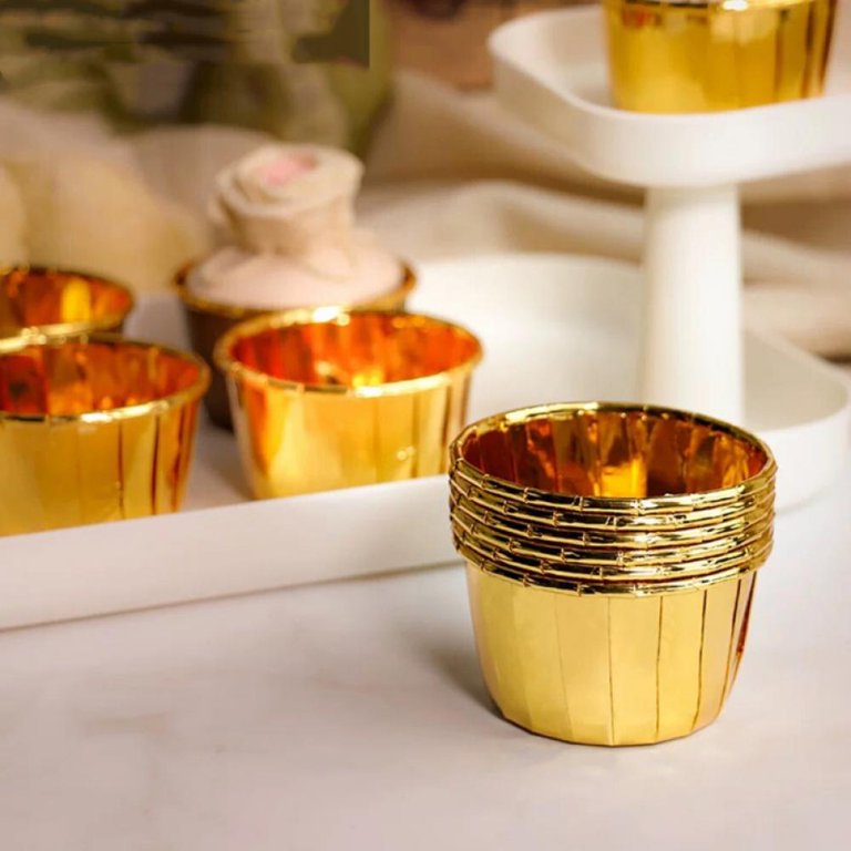 50 pcs Gold & Silver Aluminum Foil Cupcake Liners – Sweet Crafty Tools