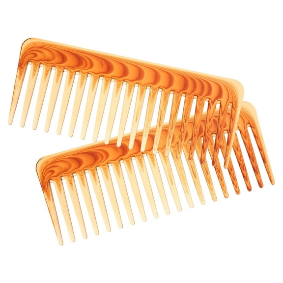 Supvox 2Pcs Plastic Hair Cutting Comb Brown Wide Tooth Lightweight Detangling Hairbrush for Home Use