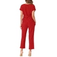 thumbnail image 3 of INSPIRE CHIC Women's 2 Piece Sets Round Neck Short Sleeve Belted Asymmetry Tops Elastic Waist Trousers Set, 3 of 6