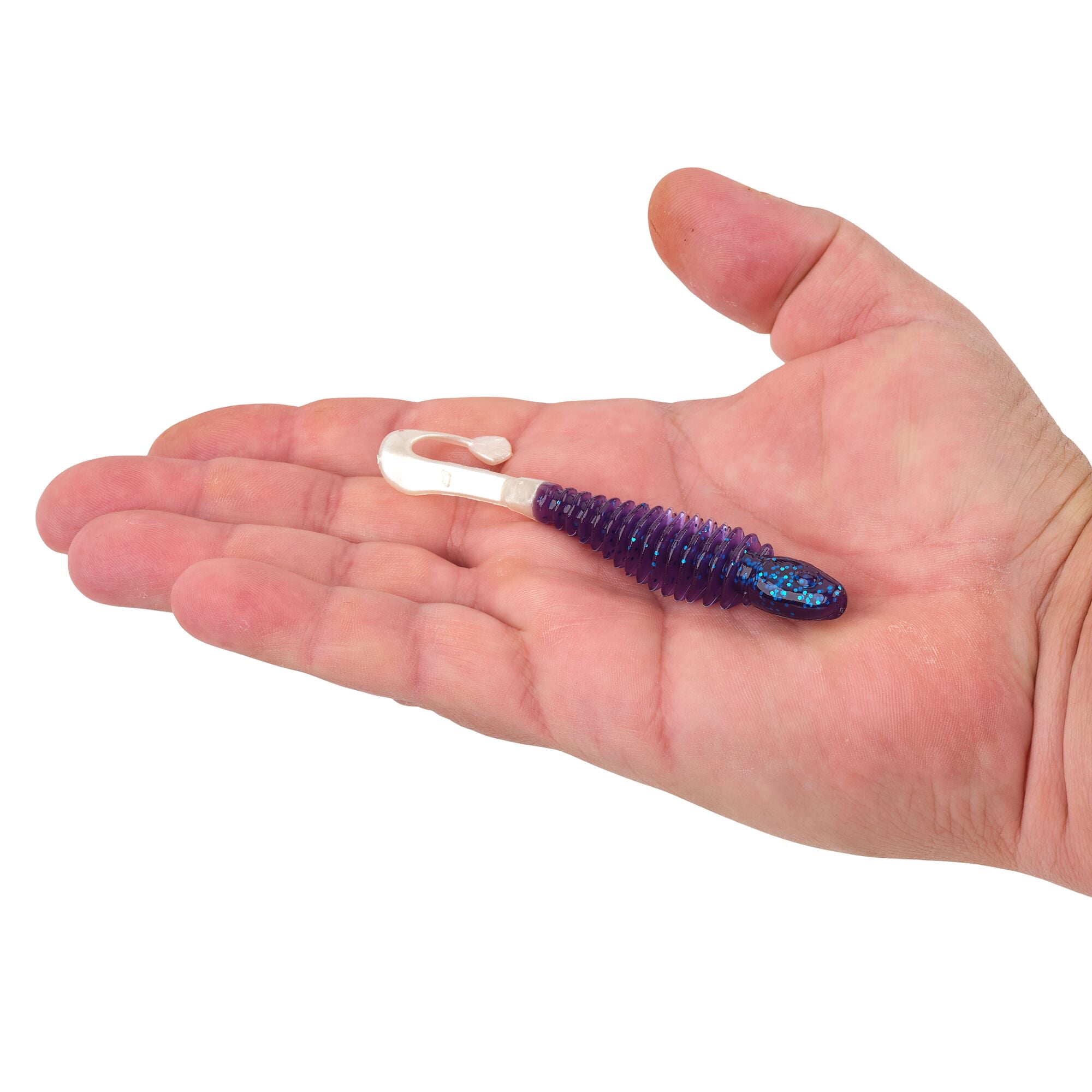 Berkley PowerBait® Curly Bones, 4 in, Swimbaits, Electric Blue/White (8-count)
