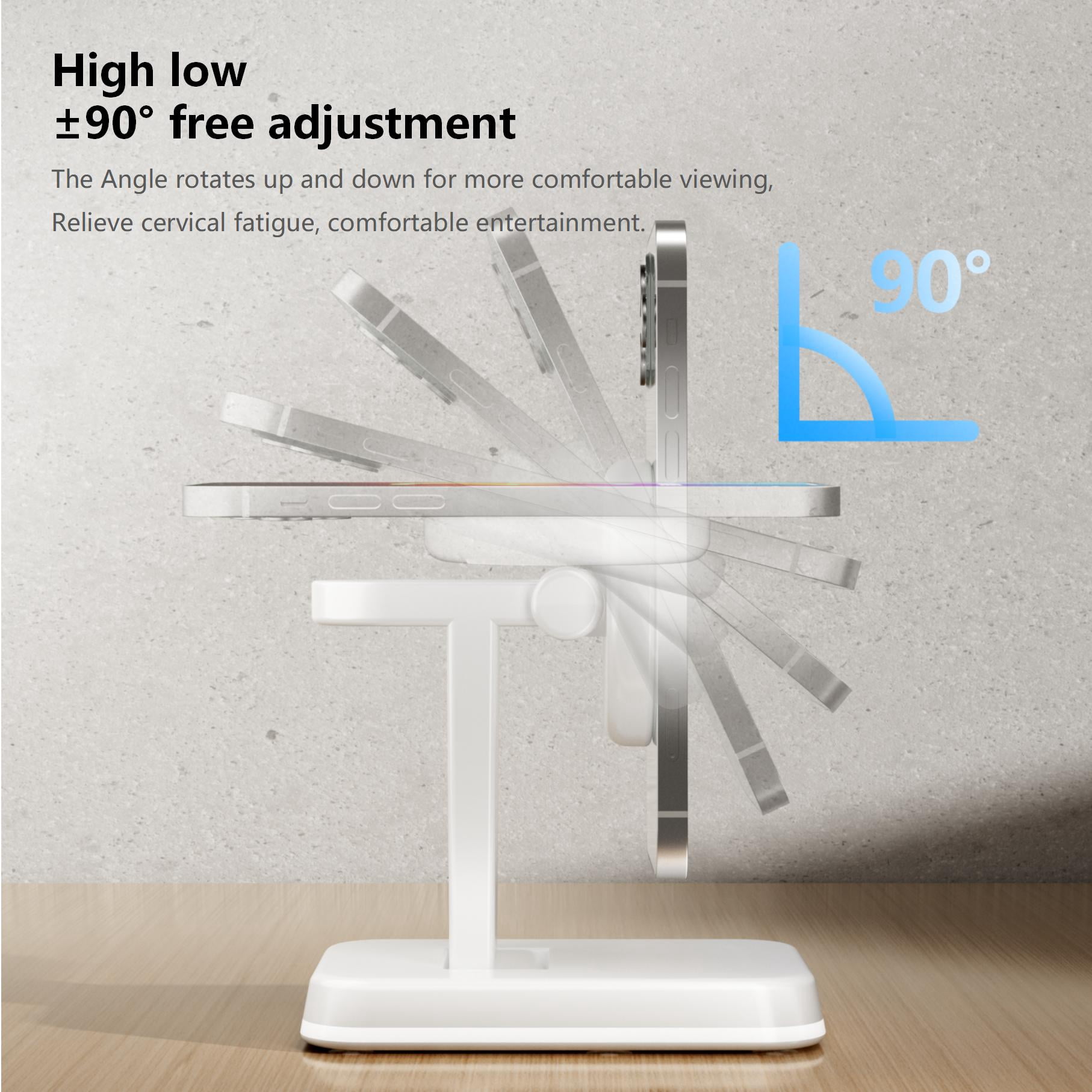 3‑in‑1 Magnetic Wireless Charging Station White, 15W Fast Charger for Phone Earbuds Watch, Foldable Adjustable Stand, USB‑C Cable Included