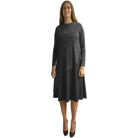 Baby'O Women's Layered Asymmetrical SWEATER KNIT Modest Midi (Best Modest Clothing Sites)