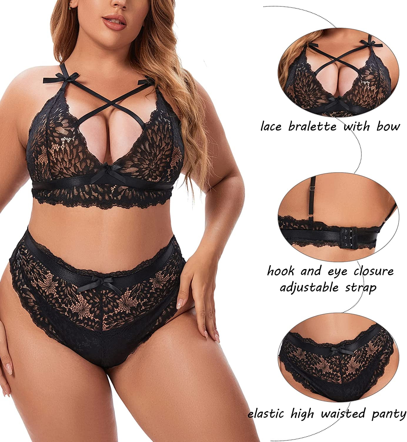 Plus Size Sexy Crushed Velvet Lace Mesh Criss Cross Bra & High Waisted Panty  Underwear 2 Piece Lingerie Set for Women(Neon Green, XL) : :  Clothing, Shoes & Accessories