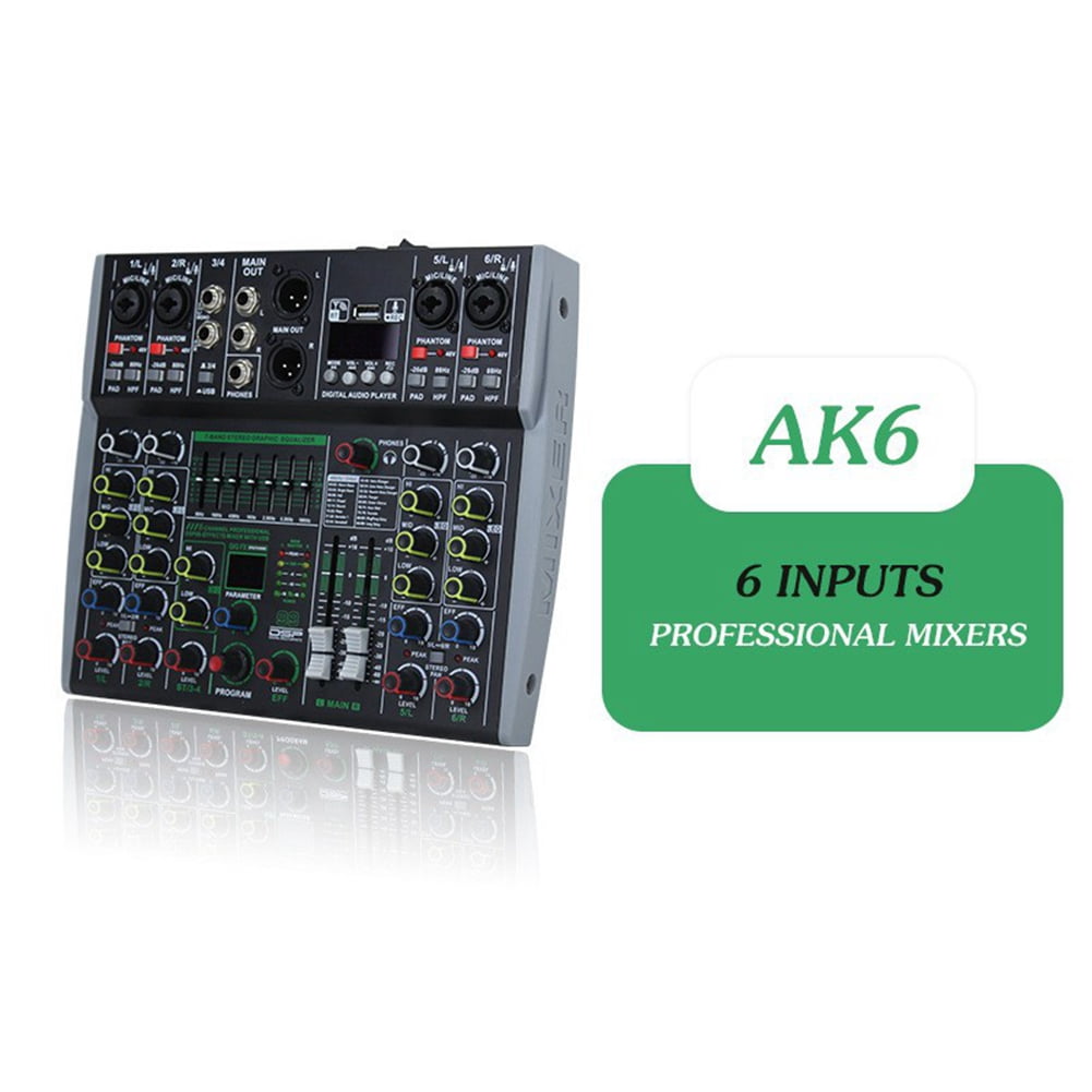 Professional Audio Mixer 6 Channel Built-in 99DSP 7-Segment Balanced Effect Bluetooth Support Recording Mixer US Plug