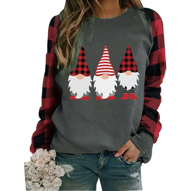 xiaxaixu T-shirt Imprimé Femmes Noël, Pull-Over Patchwork à Manches Longues