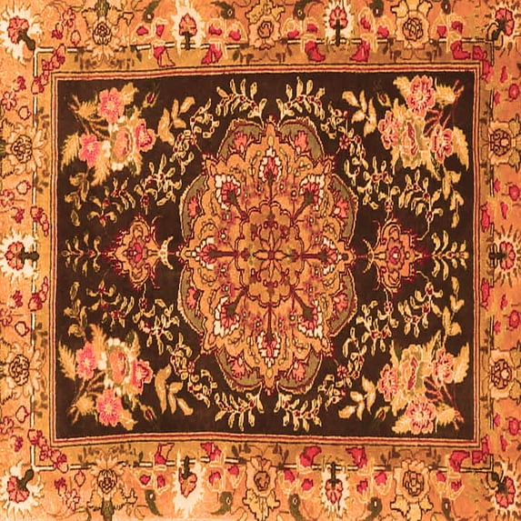 Ahgly Company Indoor Square Medallion Orange Traditional Area Rugs, 6' Square