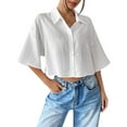 thumbnail image 3 of Women's Short Sleeve Button Down Shirt Casual Summer Top With Flip Collar, 3 of 9