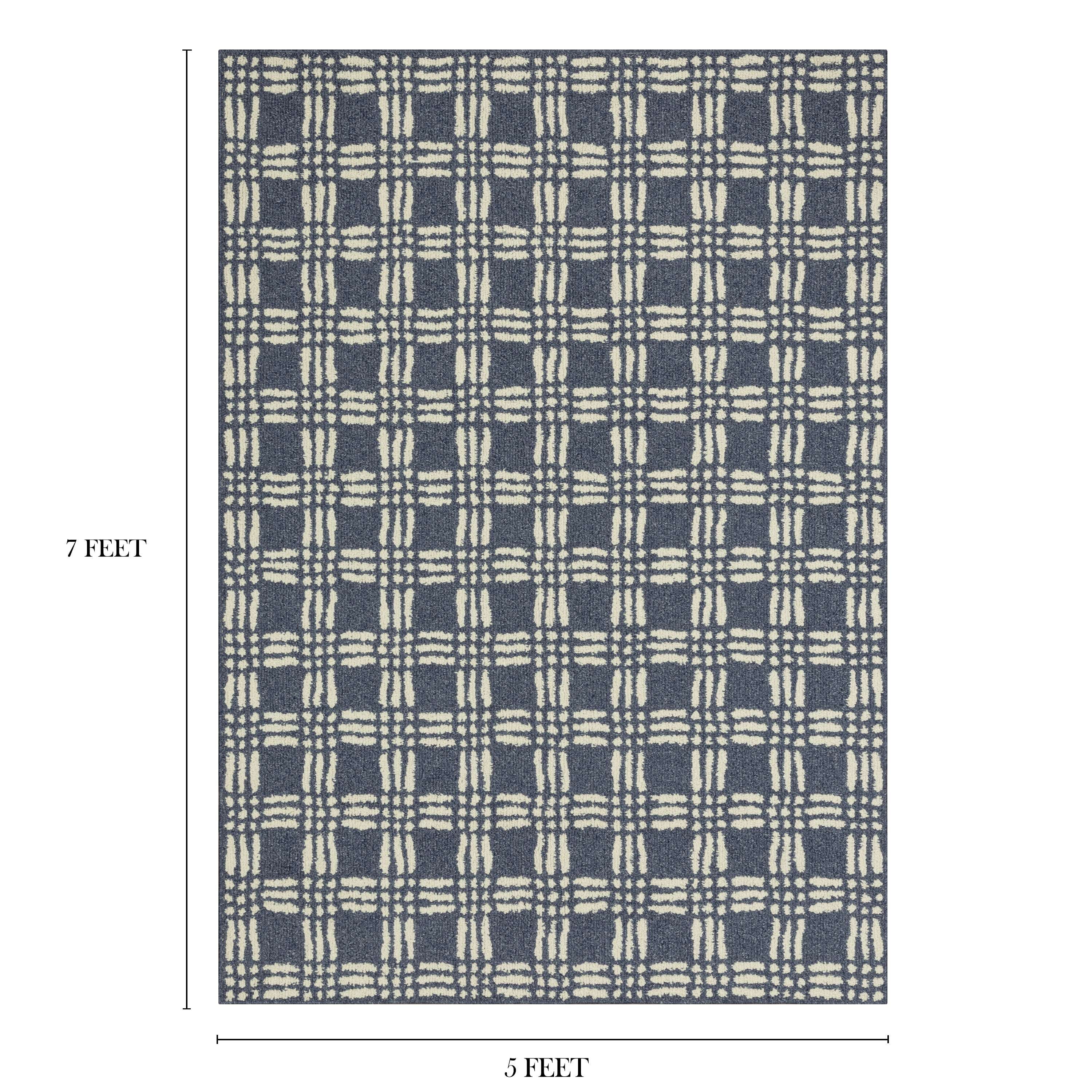 Mainstays Transitional Grid Plaid Blue Indoor Area Rug, 5' x 7'