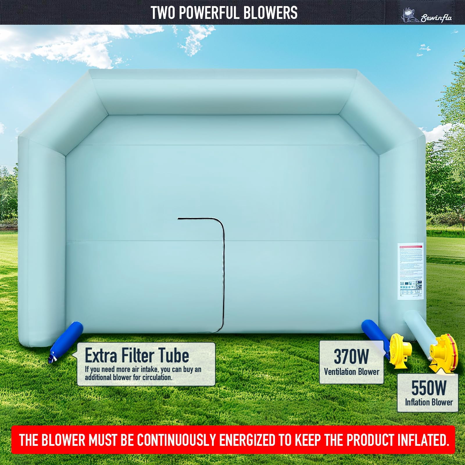 Sewinfla Inflatable Paint Booth with Mini Air Extractor Device, 13x8.2x8.2Ft Portable Spray Paint Booth with High Efficient Ventilation System for Cars (4x2.5x2.5m)