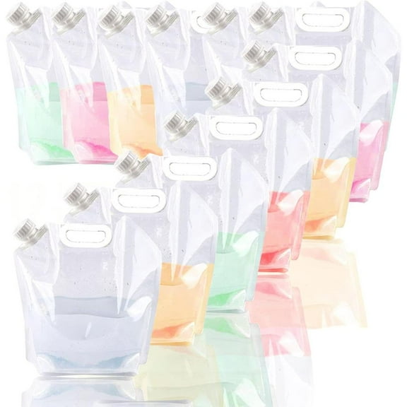 12PCS 5L Collapsible Emergency Water Jug Container Bag, Freezable, BPA Free Plastic Water Carrier Tank, Outdoor Folding Water Bag for Sport Camping Riding Mountaineer Backoacking, Food Grade