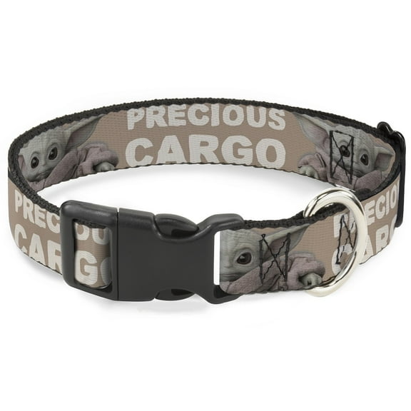 Star Wars Pet Collar, Dog Collar Plastic Buckle, Star Wars The Child Sitting Pose Precious Cargo Tan White, 7 to 8.5 Inches 0.5 Inch Wide