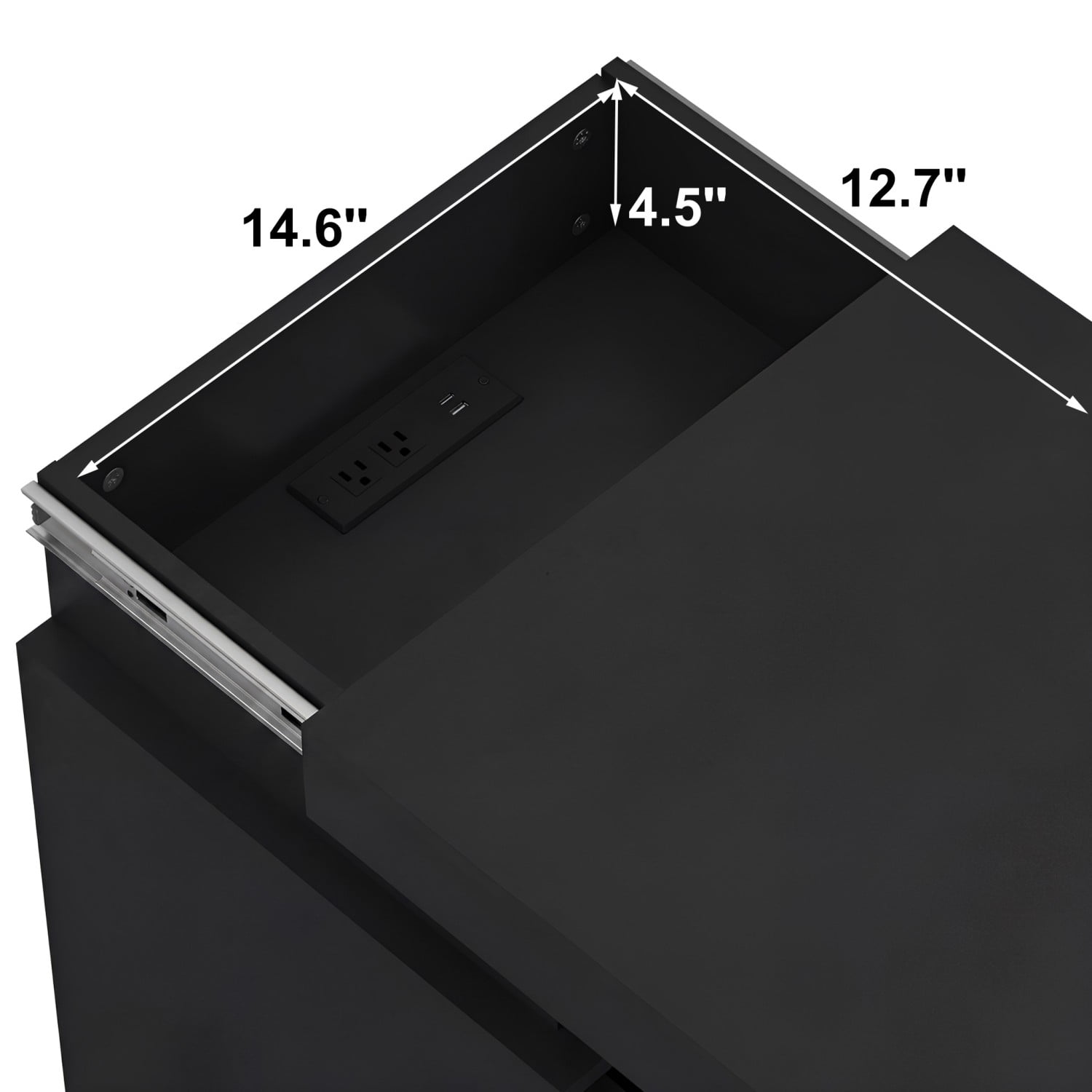 Set of 2 Black Nightstands with Charging Station & LED Lights, Fluted Wave Panel Bedside Tables with Hidden Sliding Top Storage, 3 Drawer Night Stands for Bedroom & Living Room