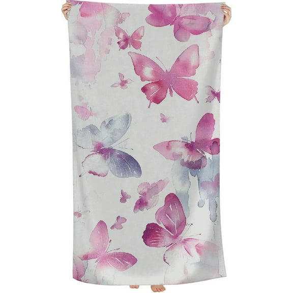 PHYHOO Butterfly Pattern Microfiber Beach Towel, Pink Butterfly Large Oversized Beach Towel Lightweight Quick Dry Soft Absorbent Bath Towel, Sand Free Towel for Swimming Travel Sports 30x60in