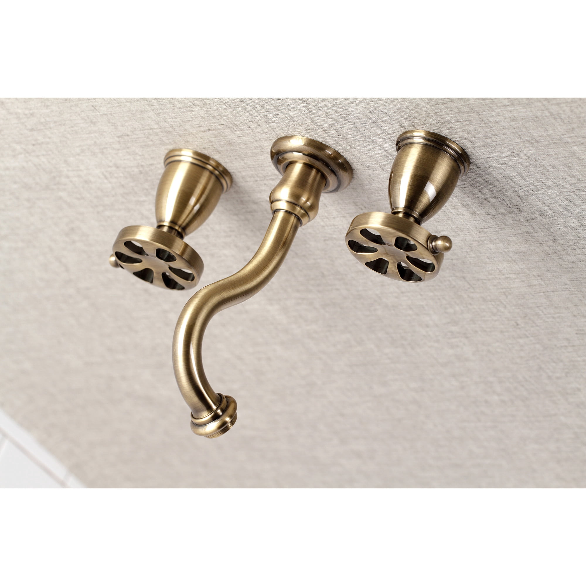 Kingston Brass KS3123RX Belknap Double-Handle Wall Mount Bathroom Faucet, Antique Brass