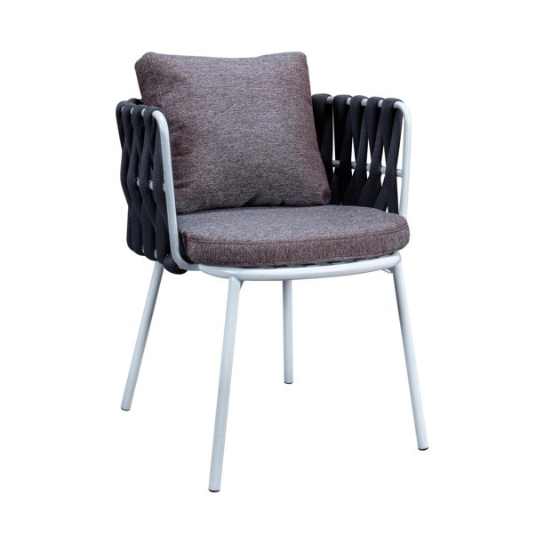 LeisureMod Spencer Modern Rope Outdoor Patio Dining Chair With Cushions