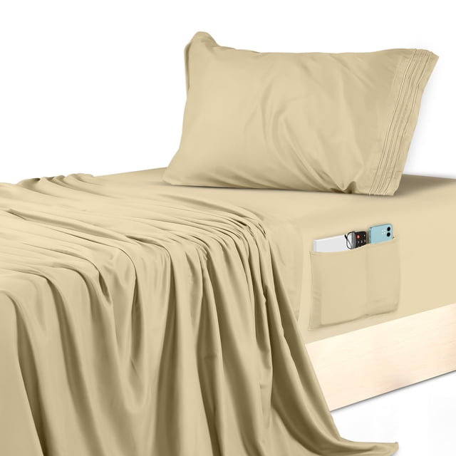 Juego de sábanas Utopia Bedding Twin, 3 piezas, microfibra suave, color beige