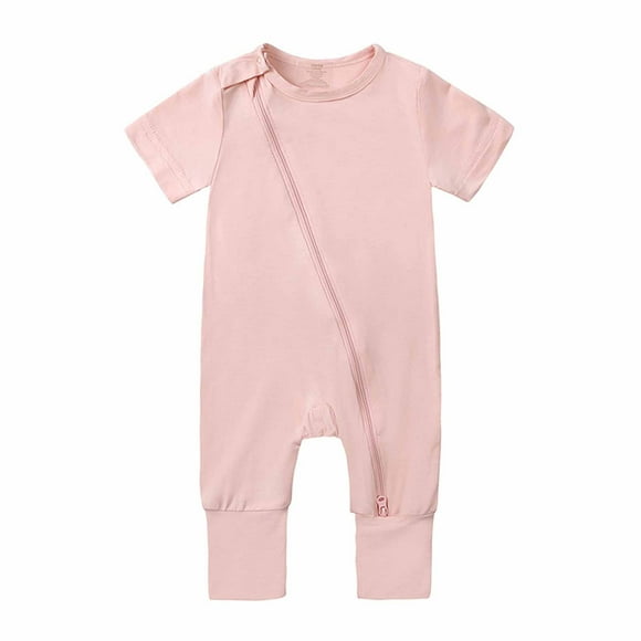 IROINID Clearance Cotton Neutral Onesies Newborn Baby Girls Boys Bodysuit Summer Short Sleeve Zipper One-piece Romper Jumpsuit,Pink