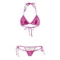 thumbnail image 4 of BOBOGOJP Women's Triangle Bikini Set Sexy Halter String Two Piece Swimsuit Brazillian Bathing Suit Cheeky Cute Swimwear Pink for Size L, 4 of 5