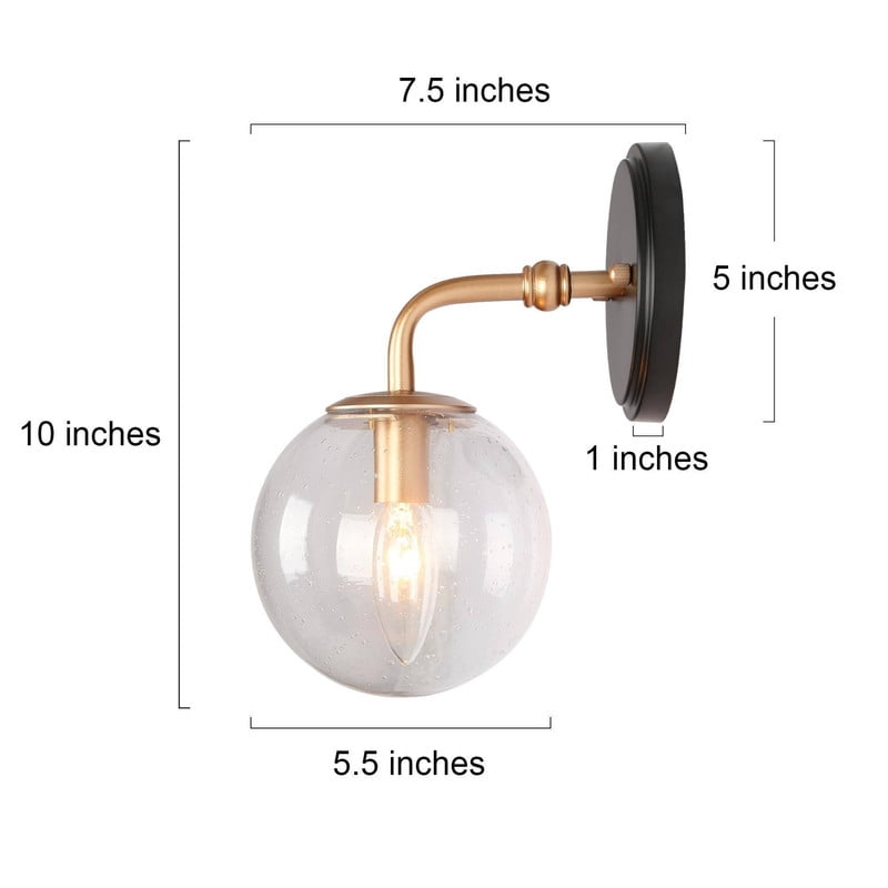 LNC Globe Wall Sconce,Modern Seeded Glass Wall Light,Black Gold Finish for Bedroom,Bathroom