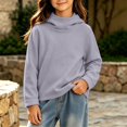 thumbnail image 6 of Girls Solid Color Pullover Hooded Sweatshirt, Draped Cowl‑Neck Long Sleeve Casual Hoodie, Soft Loose‑Fit Kids Tops, 6 of 6