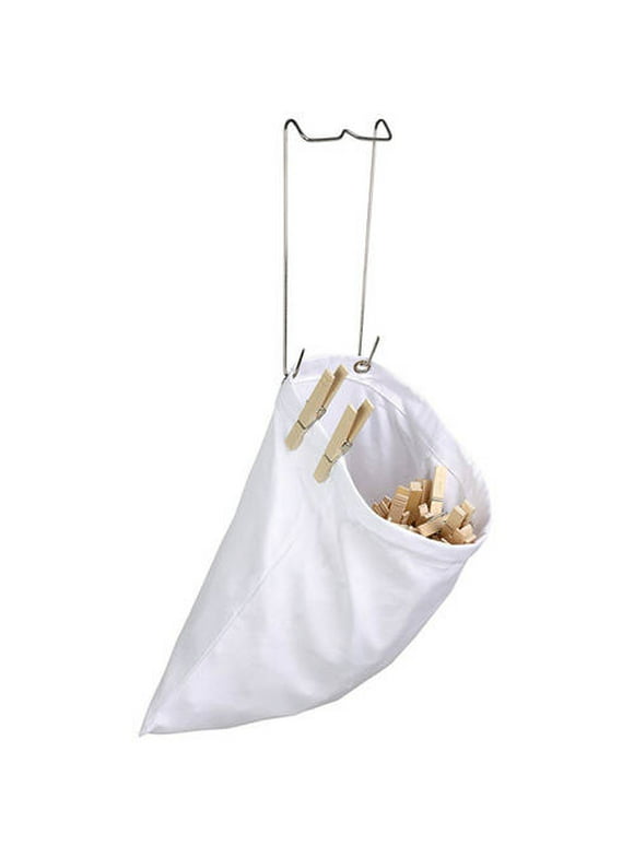 Honey Can Do Cotton Clothespin Bag with Metal Hanging Hook, White