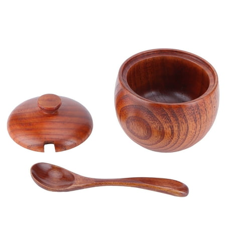 

Salt Box Cookware Wooden Salt Box With Lid Spoon Vintage Spice Jar Seasoning Container Cooking Utensil