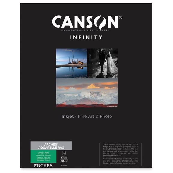 Canson Infinity Arches Aquarelle Rag Inkjet Paper - 17" x 22", 310 gsm, Package of 25