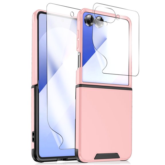 Allytechgroup Galaxy Z Flip 6/Flip 7 FE Case with Screen Protector, Sliding Camera Lens Protector Anti-Scratch Shockproof Anti-Scratch Rugged Phone Case Cover for Samsung Galaxy Z Flip 6/7 FE,Pink