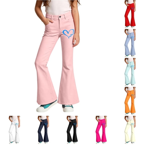 Girls School Uniform Pants Bell Bottoms for Girls Flare Pants Athletic Leggings for Cancer Awareness Month Campaign 11-12 Years