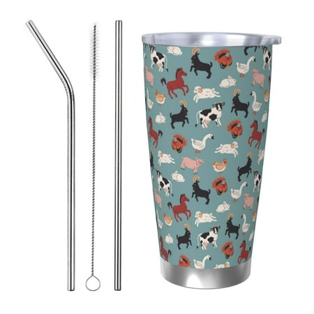 

Bingfone Farm Animals 1 for 20 Oz Stainless Steel Travel Mug Double Wall Water Coffee Cup for Home Office Outdoor Works Great for Ice Drinks and Hot Beverage-Straw Three-piece Set