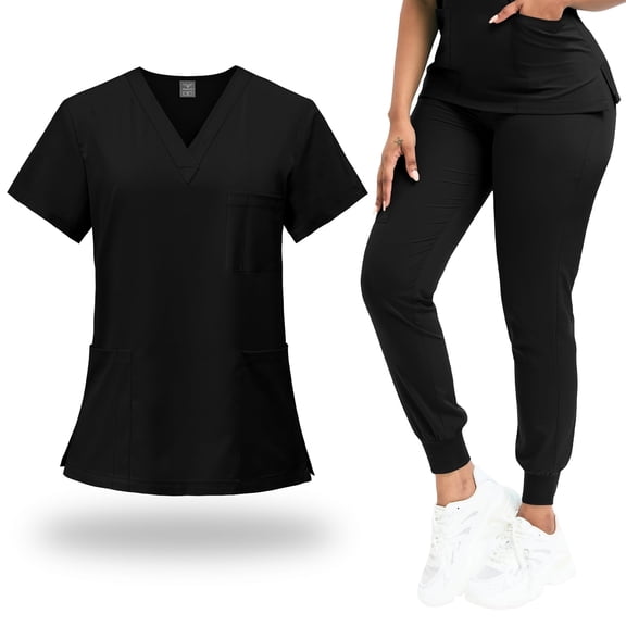 VIAOLI Scrubs for Women Set Classic V-Neck Top and Yoga Jogger Pant Medical Nursing Uniform Scrubs Set