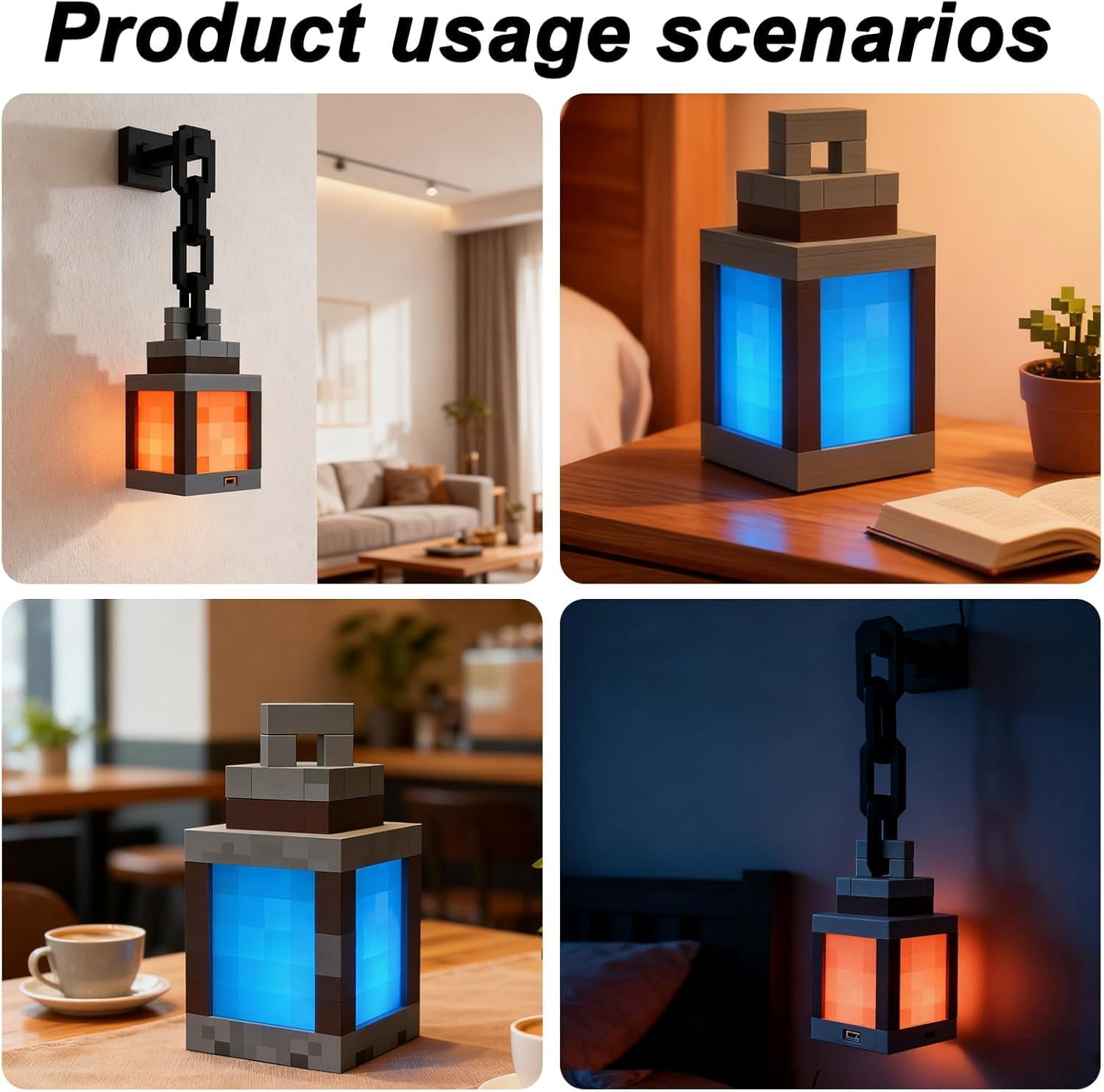 Pixelated Lantern Night Light, 16 Colors Rechargeable LED Lamp with Remote, Retro Pixel Style Table/Wall Light for Bedroom Gaming Kids Room Decor