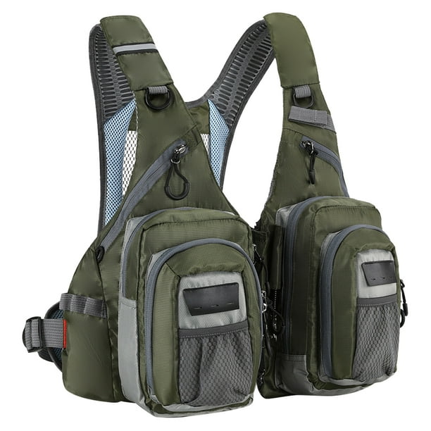 Chaleco de Pesca con Mosca WDOplteas Unisex Ajustable 10 Bolsillos Verde Militar