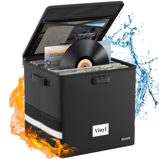 Caja de almacenamiento de discos de vinilo DocSafe a prueba de fuego y resistente al agua