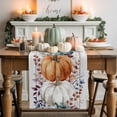 thumbnail image 2 of Fall Table Runner Thanksgiving Orange Blue White Pumpkin Table Runners Autumn Eucalyptus Leaf Wood Grain Cotton Linen Dresser Scarf Kitchen Dining Table Decor for Fall Holiday Party Decor 13x36 Inch, 2 of 9
