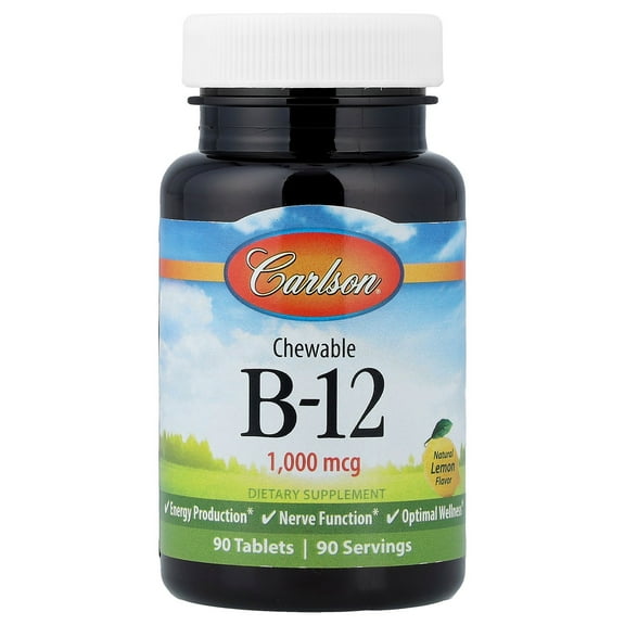 Carlson Chewable Vitamin B-12, Lemon, 1,000 mcg, 90  Tablets