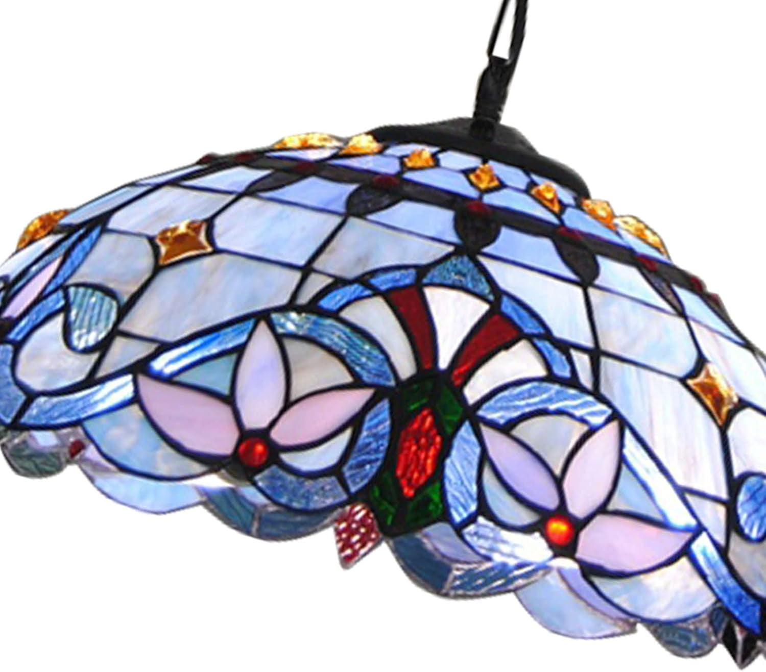 Tiffany Semi Flush Mount Ceiling Fixture Antique Baroque Stained Glass Ceiling Lighting Hanging Lamps Art Decor Pendant Light Fixtures for Dining Room Bedroom Living Room Hallway