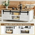 thumbnail image 7 of BOBOKY Farmhouse Coffee Table with Storage & Sliding Barn Doors, Modern Rustic Living Room Table with Adjustable Shelves, Wooden Rustic Center Table for Living Room (Antique White), 7 of 7
