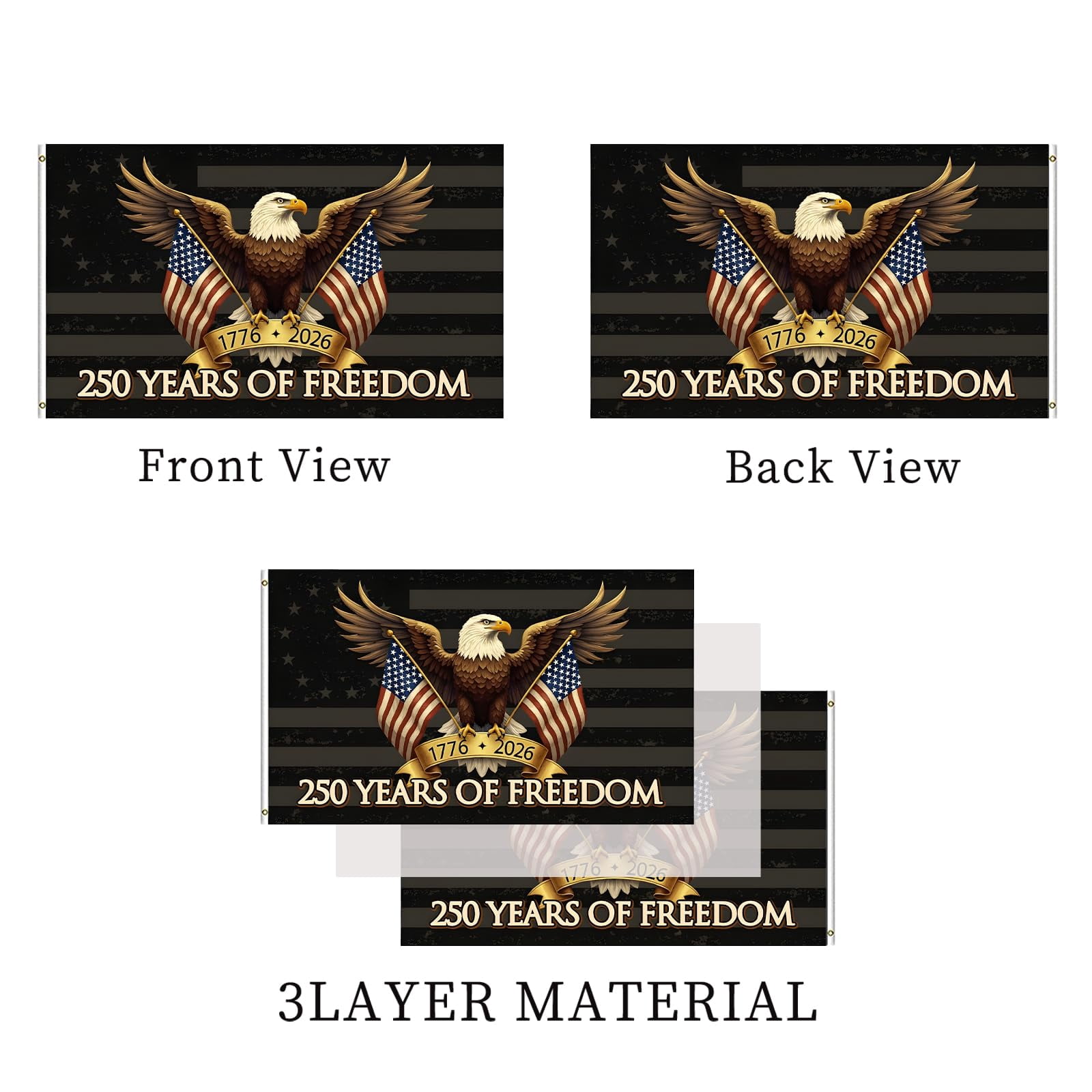 250 Anniversary USA Flag Double Sided 3 Ply 250th Year American Anniversary Flags 3x5 Ft Outdoor Heavy Duty 1776-2026 Merchandise Banner with Durable Canvas Header Brass Grommets