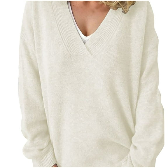 Utoimkio Cable Knit V Neck Fall Sweater Women's Soft Pullover Sweaters for Women