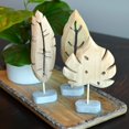 thumbnail image 5 of Modernist Leaf Figurines, Set of 3, Hand Carved Solid Wood, Post Mounted, Grey Gallery Base, 7.75 Inches Each, 5 of 6